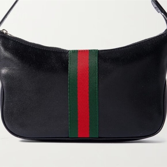 Gucci Designer Lunetta leather Purse Trimmed Jacquard Shoulder Bag Green Red - Picture 3 of 13